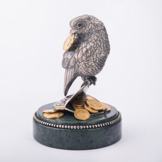 Серебряная фигура ручной работы Попугай на кошельке с монетами