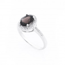 Серебряное помолвочное кольцо с дымчатым топазом и фианитами