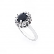 Серебряное помолвочное кольцо с сапфиром и фианитами